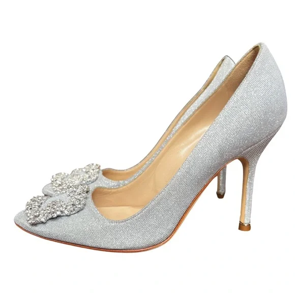 MANOLO BLAHNIK Hangisi 105 NotturnoBride SwarovskiCrystalGlitter Pump, Size 37.5 - Picture 3 of 6